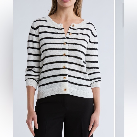 Bobeau Black and White Striped Cardigan - Picture 1 of 4
